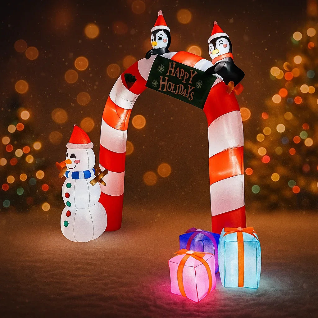 7.8FT Christmas Holiday Party DIY Inflatable Archway Snowman Penguin Toys LED Sign Xmas Home Decor Ornaments Yard Supplies Gifts