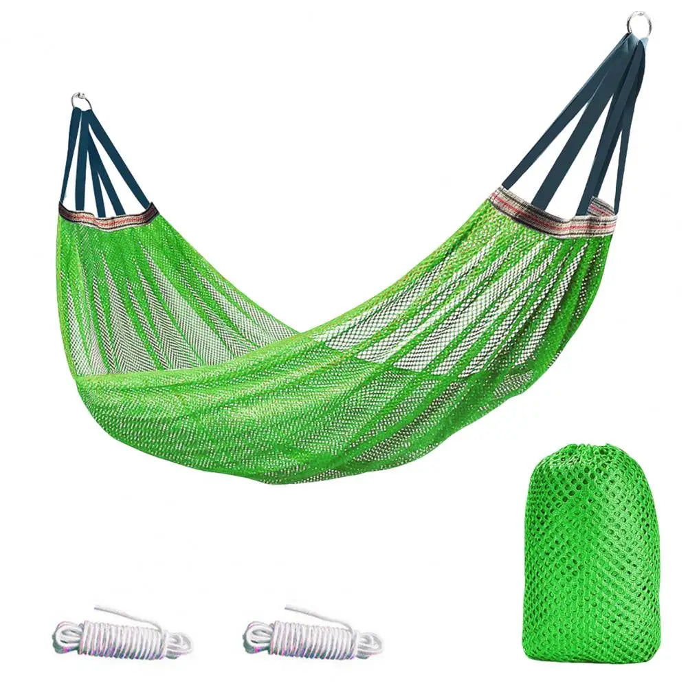 Portable Single Person Hammock with Carry Bag Breathable Mesh Swing for Camping Garden Patio Balcony Outdoor Relaxation