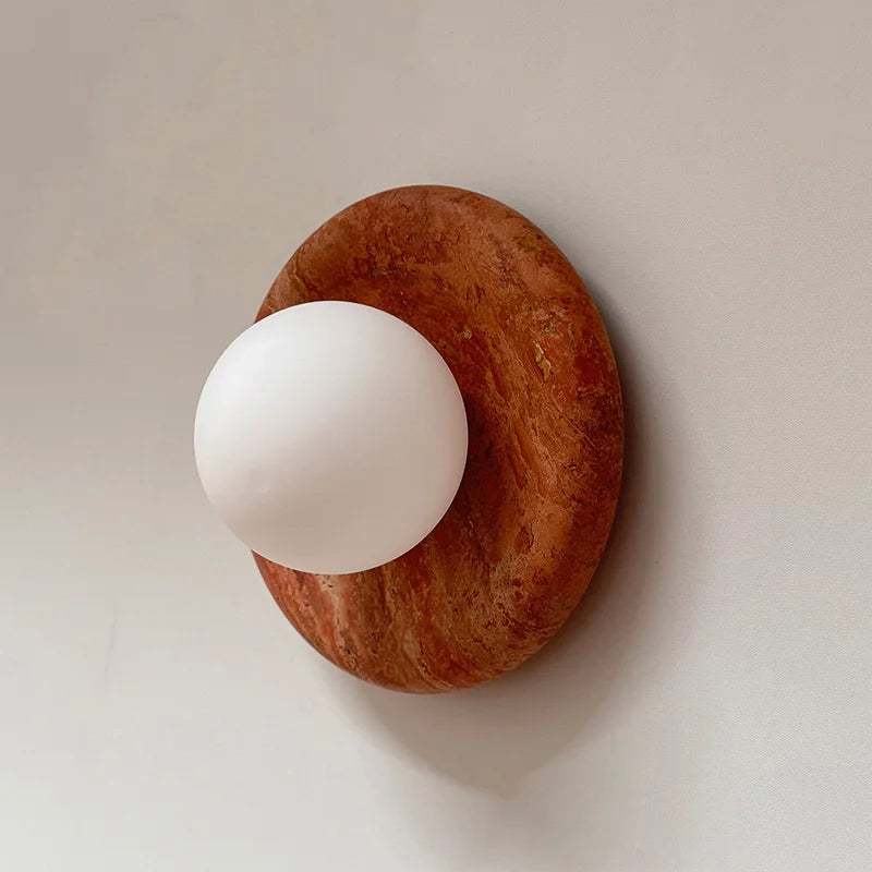 Wabi Sabi Style Natural Red Cave Stone Hotel Villa Hallway Foyer Living Room Jade Wall Lamp Bedroom Bedside Lamp