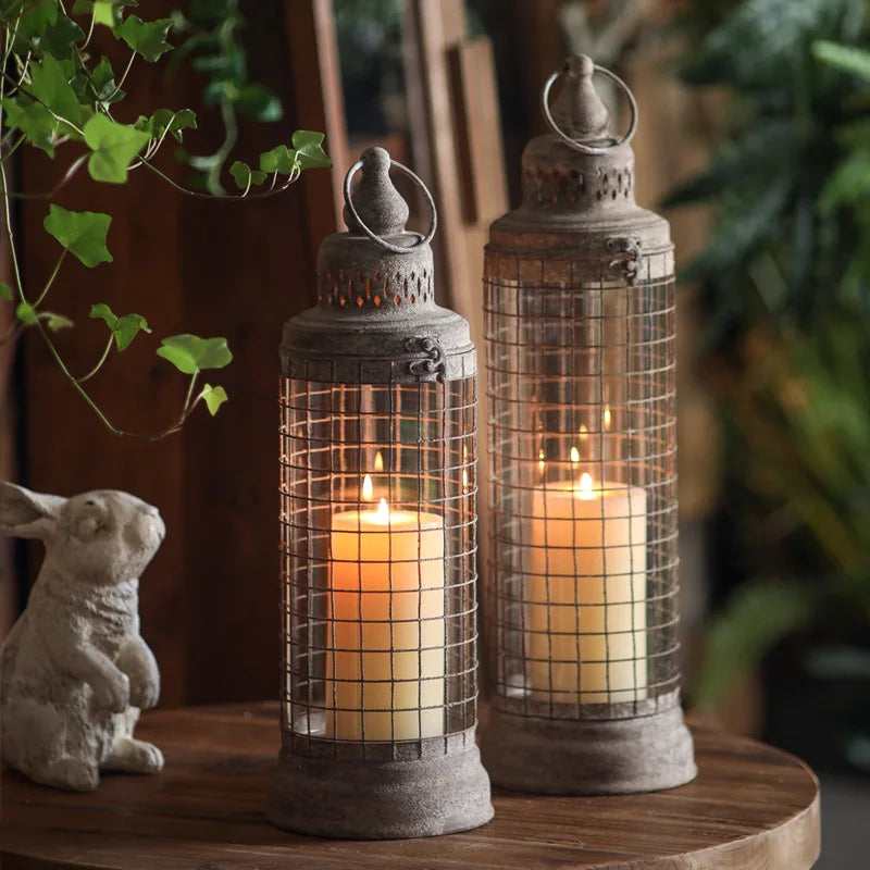 American garden retro wrought iron candle holder wind  set, lantern factory outdoor garden tabletop ornament