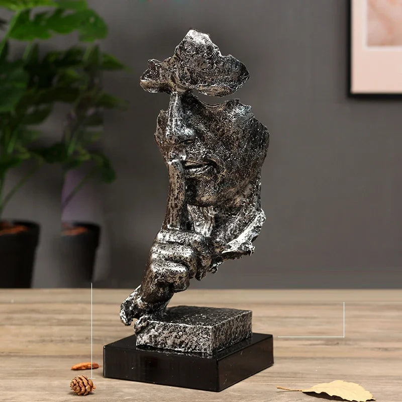 See No Evil Resin Art Silence Mask Figurines Decorations for Home Abstract Silence Is Gold Mask Miniatures Sculpture Artwork