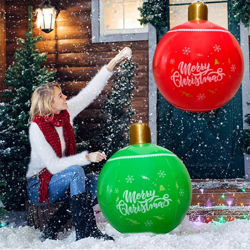 Jumbo 60CM Inflatable Christmas Sphere Outdoor Holiday Decor PVC Weatherproof Lawn Ornament for Xmas New Year Festivities