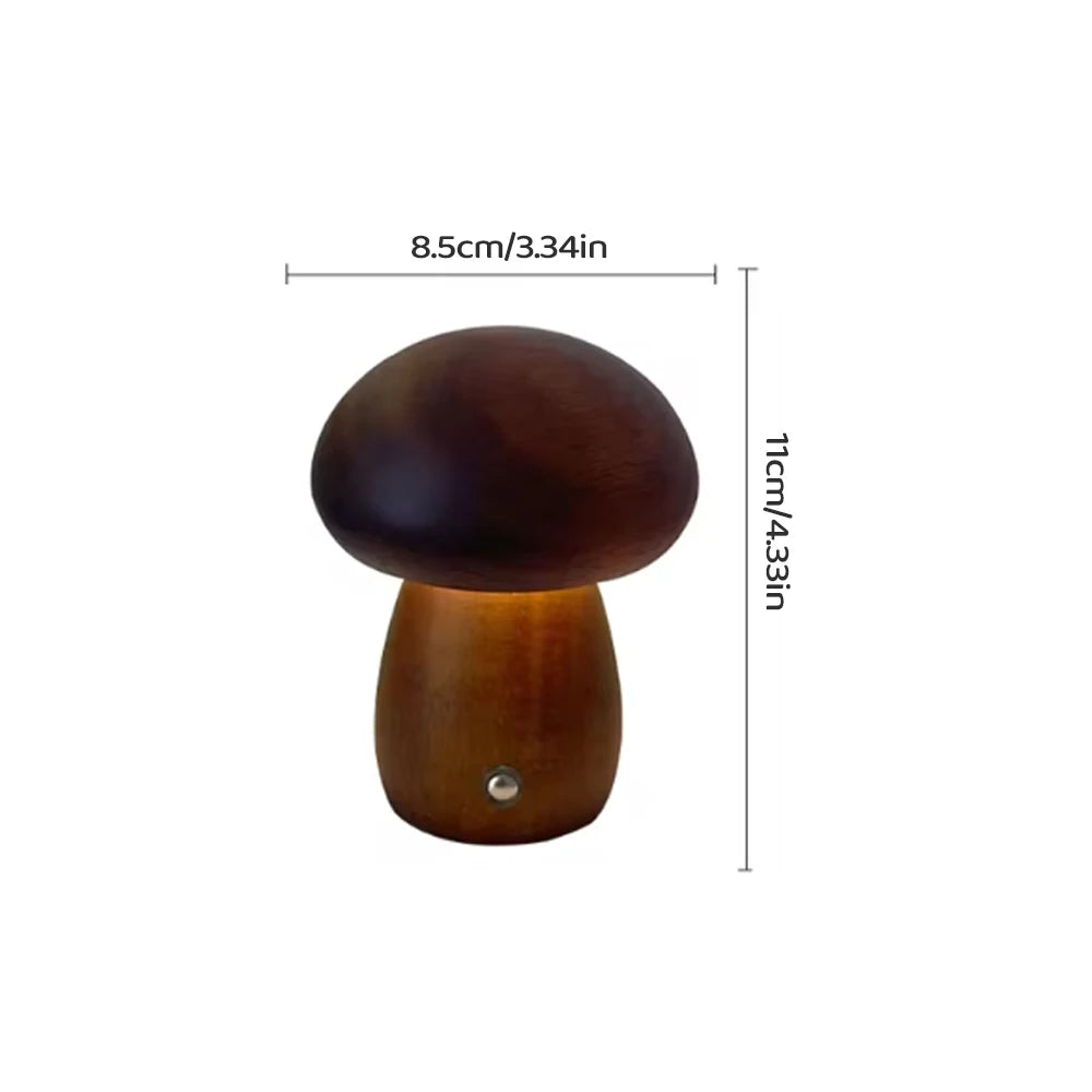 Wooden Mushroom Night Light Touch Switch Dimmable LED USB Charging Table Lamp for Bedroom Home Decor Unique Gift Idea