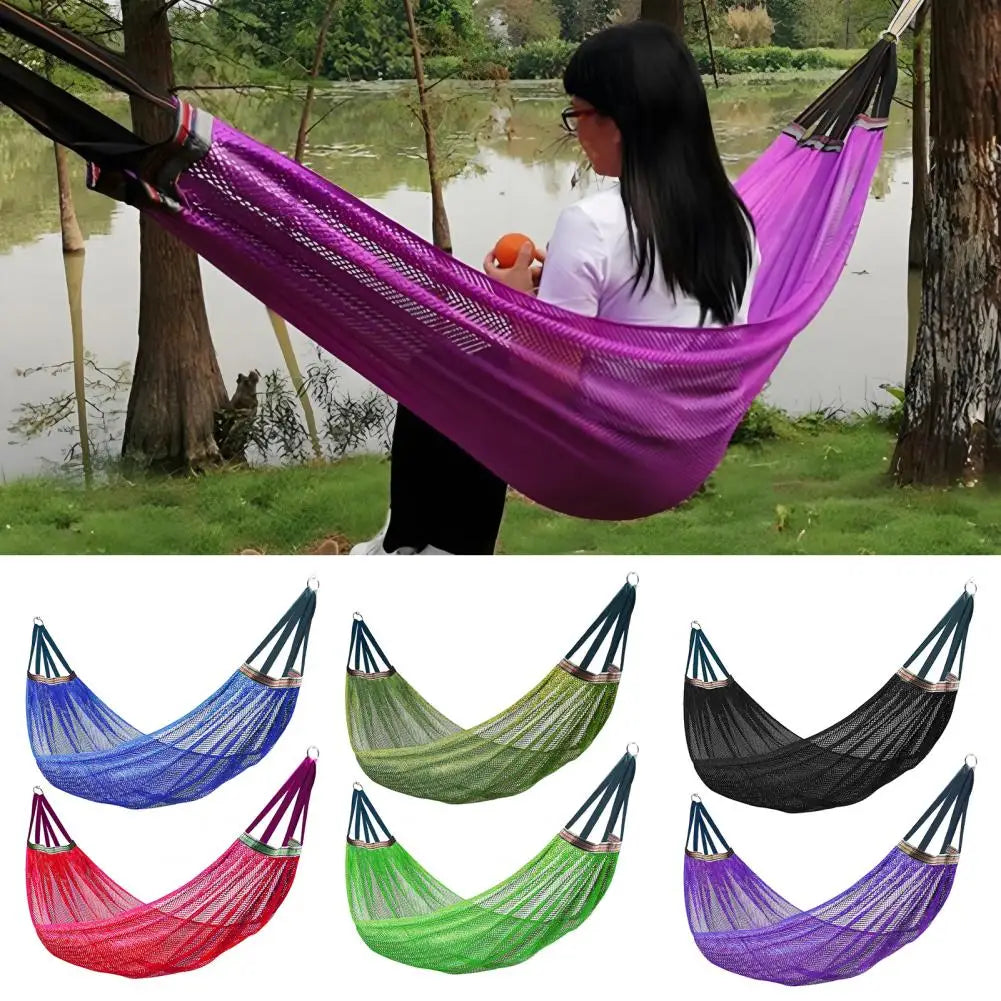 Portable Single Person Hammock with Carry Bag Breathable Mesh Swing for Camping Garden Patio Balcony Outdoor Relaxation