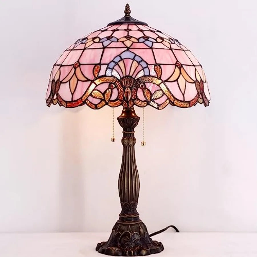 Pink Stained Glass Baroque Style Table Lamp for Bedroom and Living Room Decor 16X16X24 Inches Elegant Desk Light for Home Offic