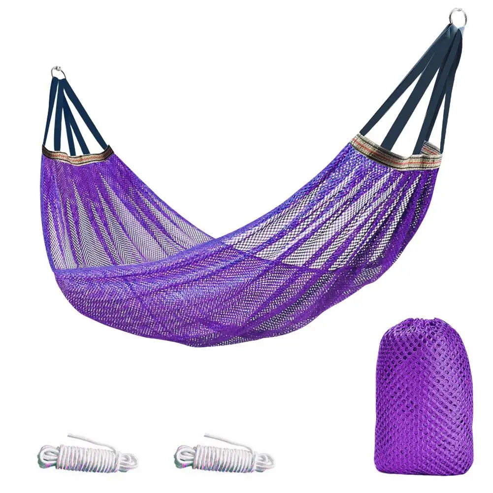 Portable Single Person Hammock with Carry Bag Breathable Mesh Swing for Camping Garden Patio Balcony Outdoor Relaxation