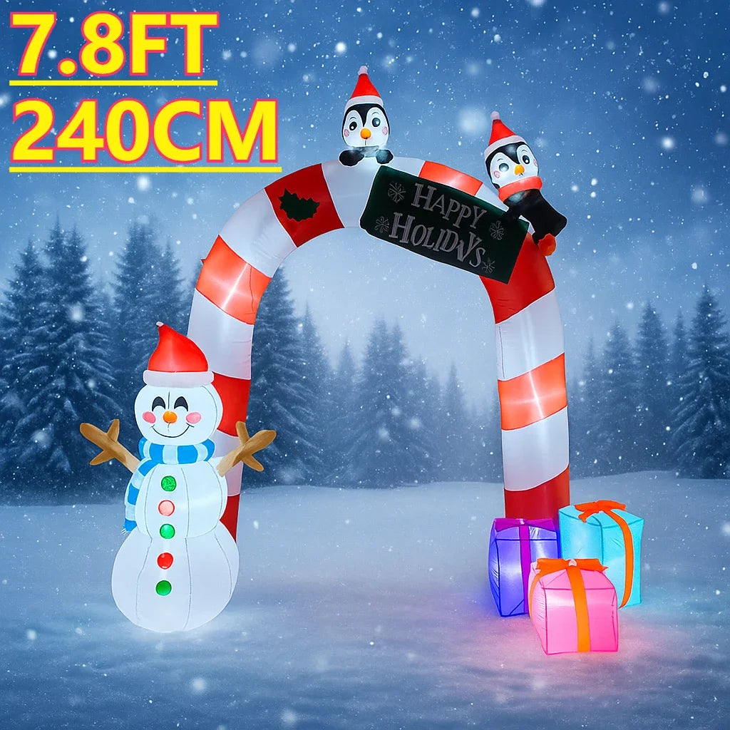 7.8FT Christmas Holiday Party DIY Inflatable Archway Snowman Penguin Toys LED Sign Xmas Home Decor Ornaments Yard Supplies Gifts