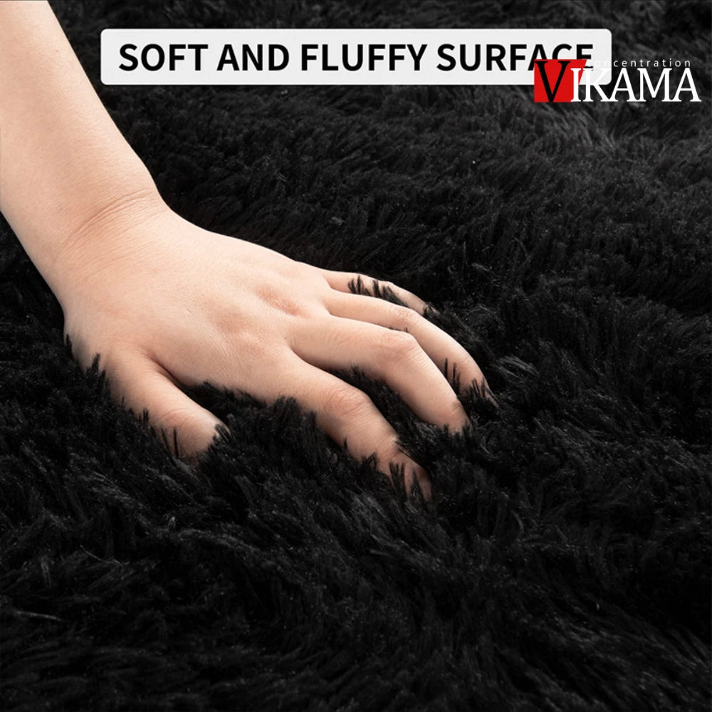 VIKAMA black Area Plush for Bedroom, Living Room Fluffy Rug, Large Area Rug Shag Shaggy Carpet Soft Plush Furry Bedside Rug