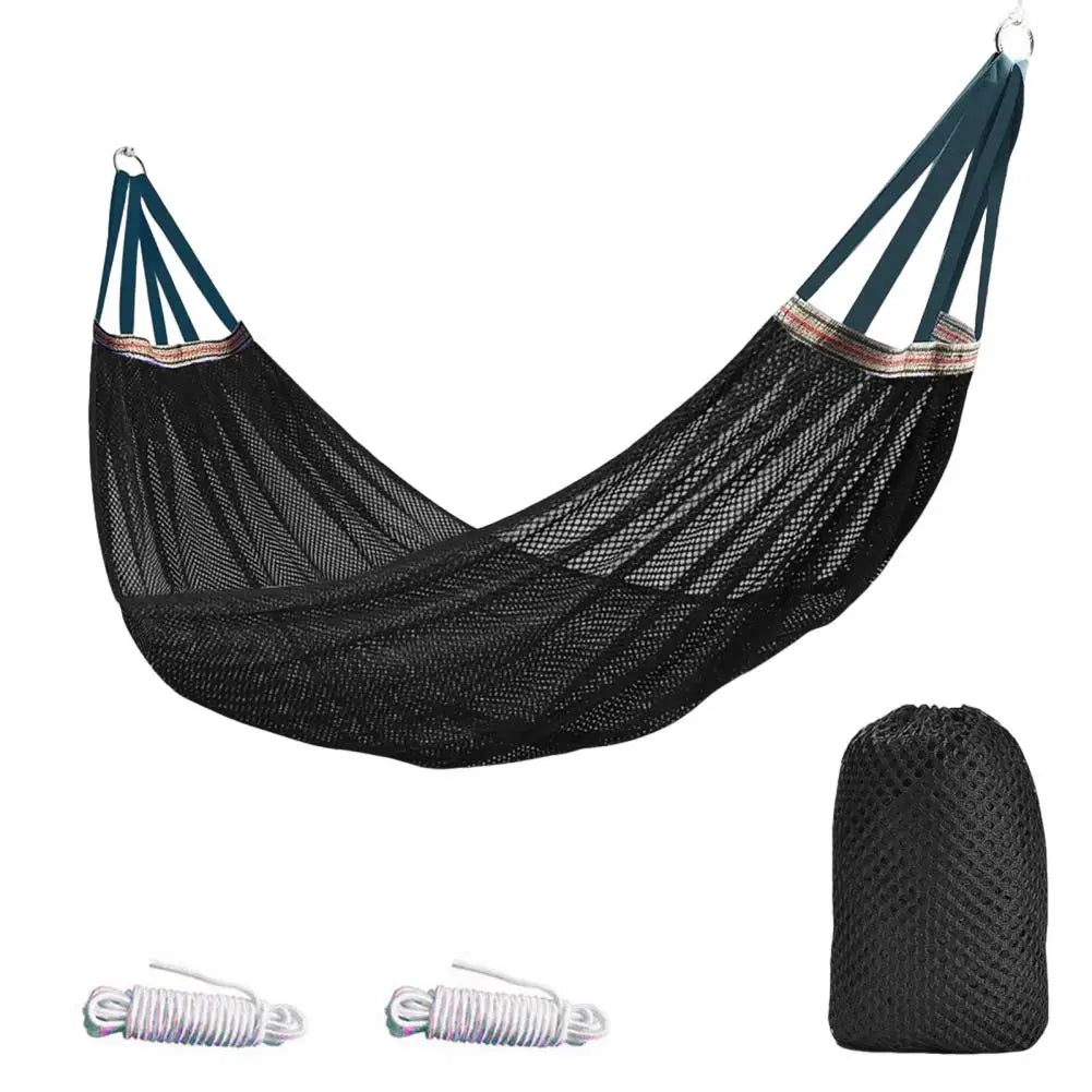 Portable Single Person Hammock with Carry Bag Breathable Mesh Swing for Camping Garden Patio Balcony Outdoor Relaxation