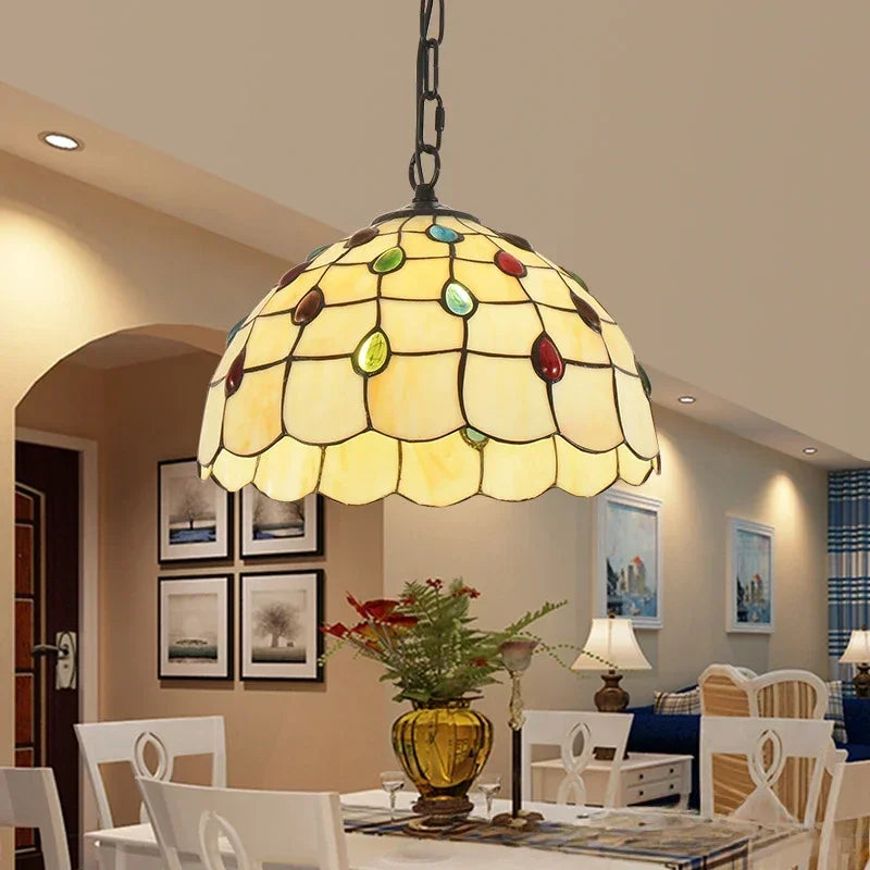 Nordic Colorful Glass Pendant Lights Mediterranean Countryside Hanging Lamp Bedroom Bedside Living Room Led Chandelier