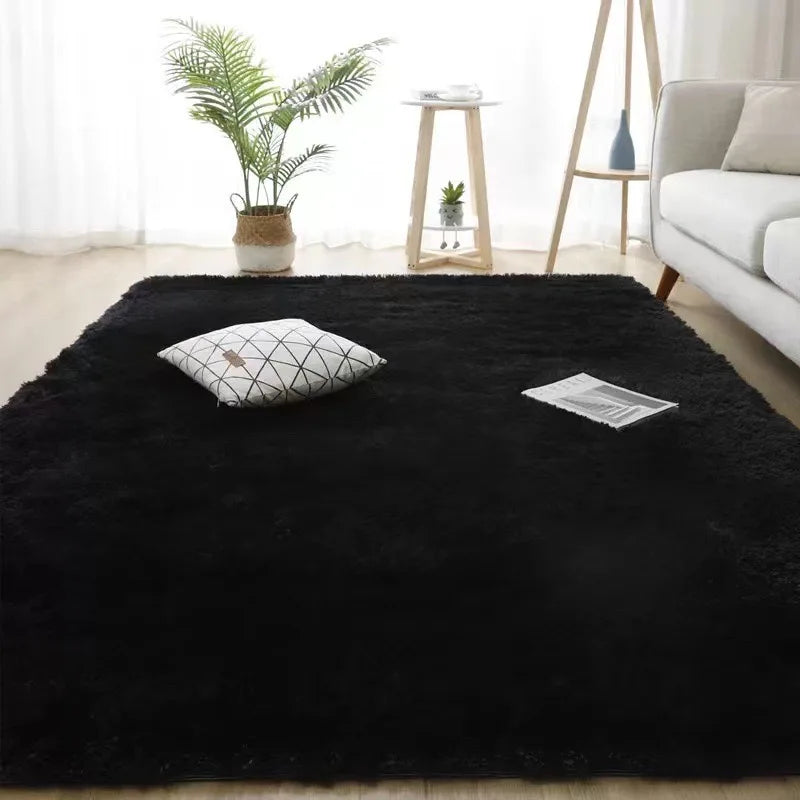 Black Plush Shaggy Area Rug for Bedroom and Living Room