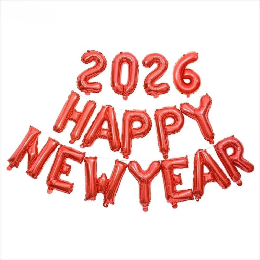 Happy New Year 2026 Alphabet Balloons Holiday Ornaments New Year Colorful Foil Balloons Inflatable Party Supplies