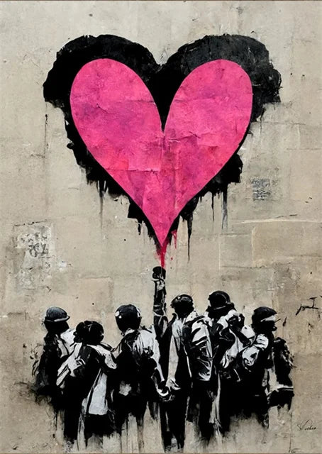 Banksy-Inspired Canvas Print-Graffiti Boy and Girl with Balloon Poster for Pop Street Art Decor in Living Room and Home